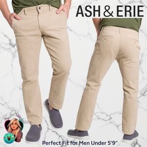 Ash & Erie Pants Mens 38x25 (Fits 36x24)* Straight Fit Chino Tan Khaki Stretch